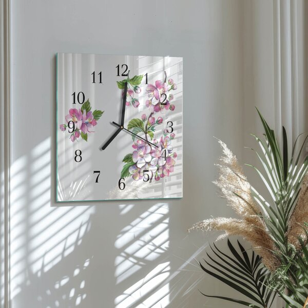 Skleněné hodiny na stěnu Květiny zskc-30x30-00173712