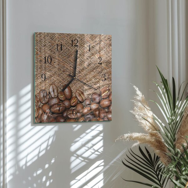Skleněné hodiny na stěnu Kávová zrna zskc-30x30-00173716