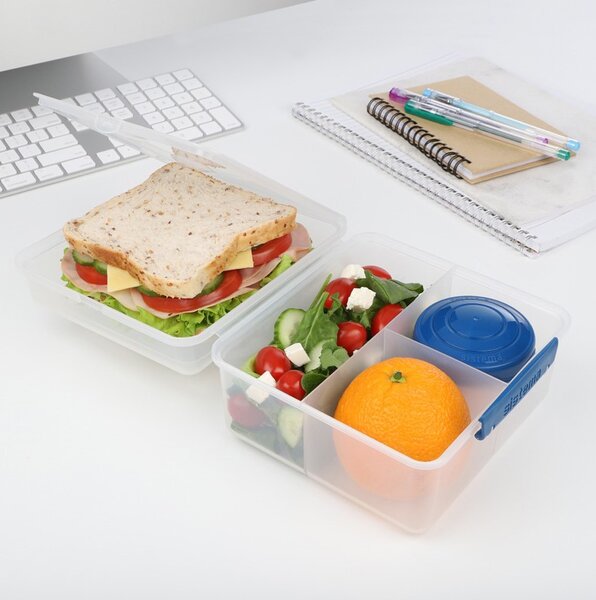 Sistema Dělený svačinový box To Go Lunch Cube Max s nádobou na jogurt s dvojitým víčkem 2 l, modrá