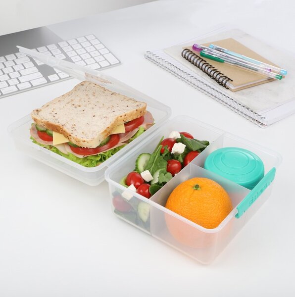 Sistema Dělený svačinový box To Go Lunch Cube Max s nádobou na jogurt s dvojitým víčkem 2 l, zelená