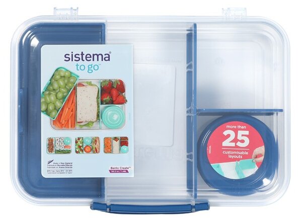 Sistema Dělený svačinový box To Go Bento Create s nádobou na jogurt a miskou 1,48 l, modrá