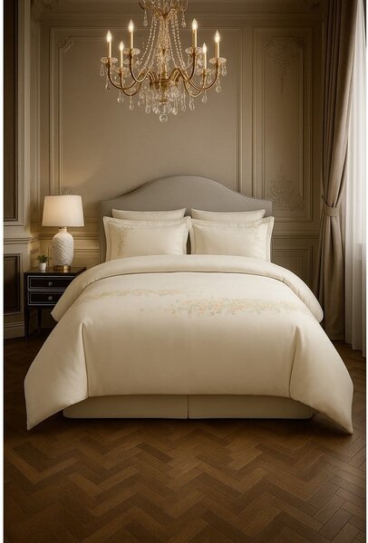 Krémové povlečení na jednolůžko z bavlněného saténu s prostěradlem/6dílné 140x200 cm Maison Bloom – Mila Home Luxury