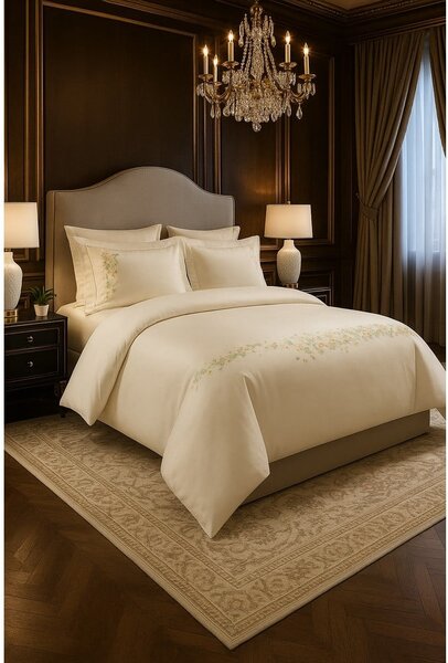 Krémové povlečení na jednolůžko z bavlněného saténu s prostěradlem/6dílné 140x200 cm Maison Bloom – Mila Home Luxury