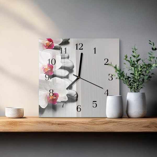 Skleněné hodiny na stěnu Orchidejové kameny zskc-30x30-00173732