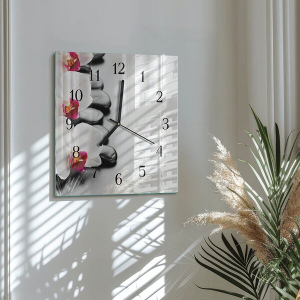 Skleněné hodiny na stěnu Orchidejové kameny zskc-30x30-00173732