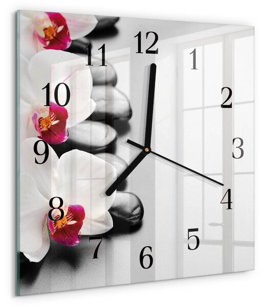 Skleněné hodiny na stěnu Orchidejové kameny zskc-30x30-00173732
