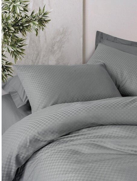 Šedé povlečení na jednolůžko z bavlny Renforcé 140x200 cm Checkered – Mila Home Luxury