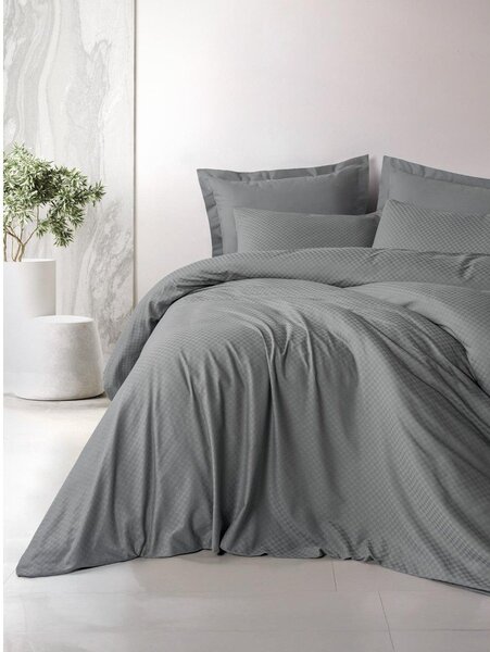 Šedé povlečení na jednolůžko z bavlny Renforcé 140x200 cm Checkered – Mila Home Luxury