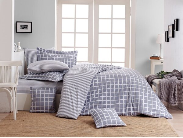 Šedé povlečení na jednolůžko z bavlny Renforcé 140x200 cm Linear Calm Geometric – Mila Home Luxury