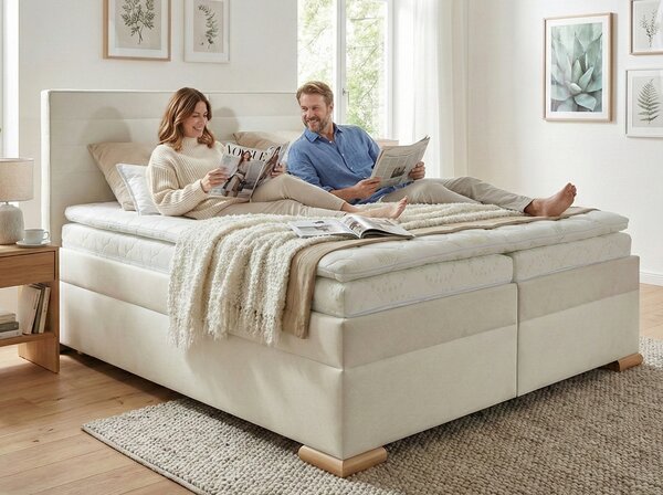 Boxspring postel LUMINA s úložným prostorem, matrací a topperem plocha spaní 160x200