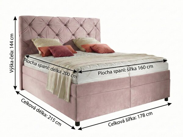 Postel boxspring s úložným prostorem ROYAL GRAND plocha spaní 160x200