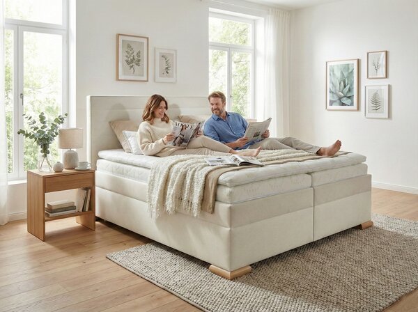 Boxspring postel LUMINA s úložným prostorem, matrací a topperem plocha spaní 160x200