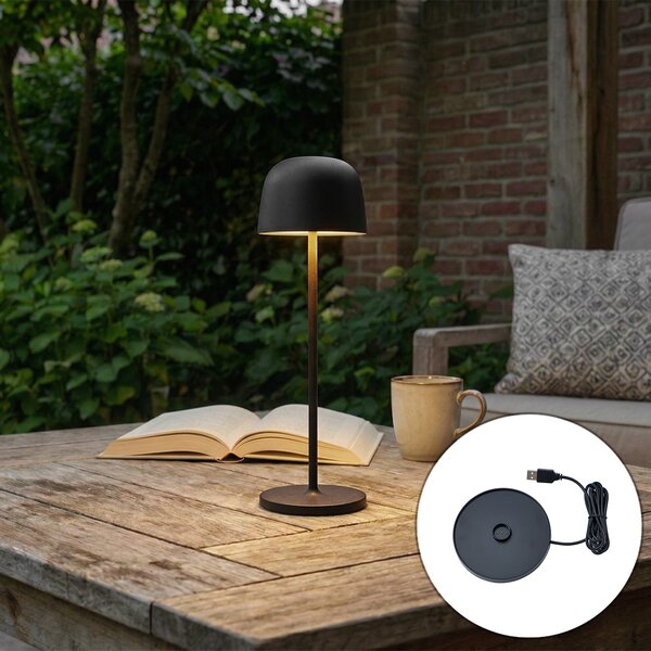 Stolní lampa černá vč. LED dobíjecí s nabíjecí stanicí IP65 - Raika