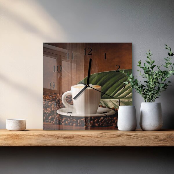 Skleněné hodiny na stěnu Šálek kávy zskc-30x30-00173803