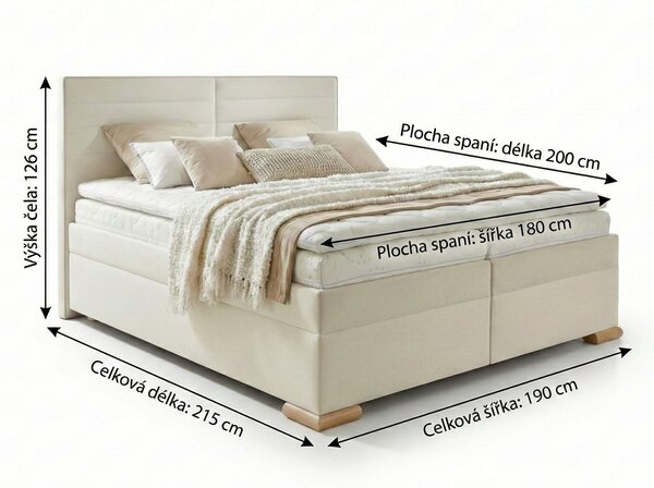 Boxspring postel LUMINA s úložným prostorem, matrací a topperem plocha spaní 160x200