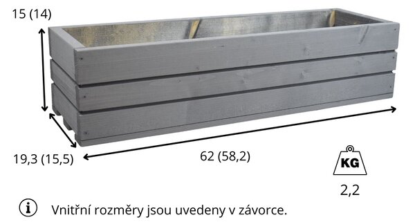 Proutídeorace Dřevěný truhlík z masivu - šedý 60 cm