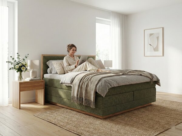 Postel boxspring s úložným prostorem PALMA III dub masiv plocha spaní 180x200