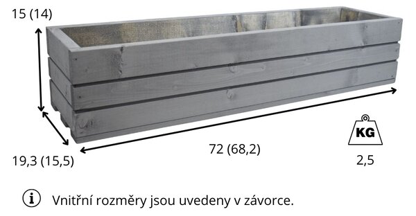 Proutídekorace Dřevěný truhlík z masivu - šedý 70 cm