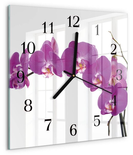 Skleněné hodiny na stěnu Orchidej zskc-30x30-00173821