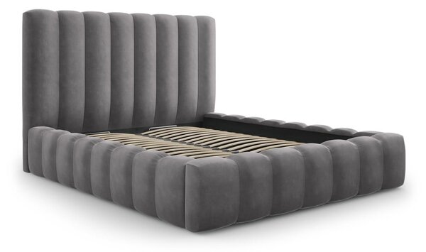Šedá čalouněná dvoulůžková postel s úložným prostorem s roštem 200x200 cm Kelp – Micadoni Home