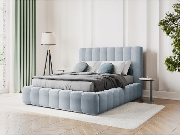 Světle modrá čalouněná dvoulůžková postel s úložným prostorem s roštem 180x200 cm Kelp – Micadoni Home