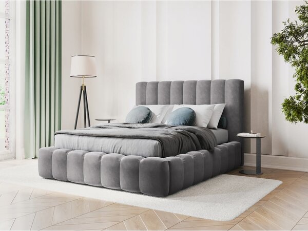 Šedá čalouněná dvoulůžková postel s úložným prostorem s roštem 180x200 cm Kelp – Micadoni Home