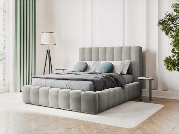 Světle šedá čalouněná dvoulůžková postel s úložným prostorem s roštem 200x200 cm Kelp – Micadoni Home