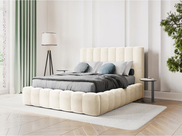 Béžová čalouněná dvoulůžková postel s úložným prostorem s roštem 160x200 cm Kelp – Micadoni Home