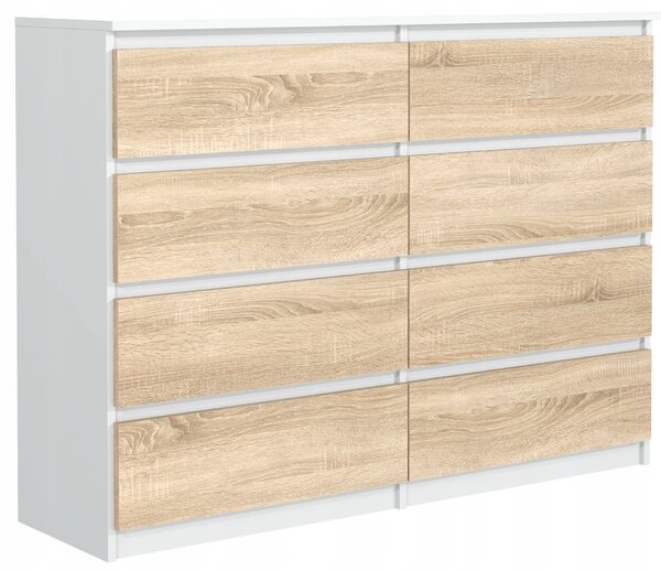 Komoda s 8 zásuvkami 120 cm bílá, čelo dub sonoma