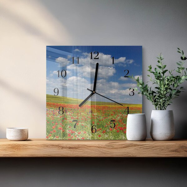 Skleněné hodiny na stěnu Makové pole zskc-30x30-00173884