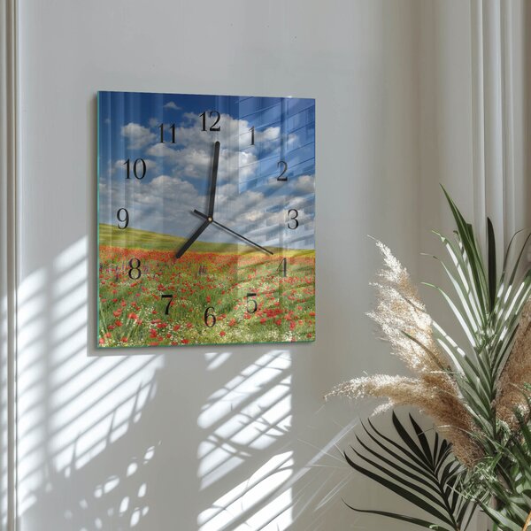 Skleněné hodiny na stěnu Makové pole zskc-30x30-00173884