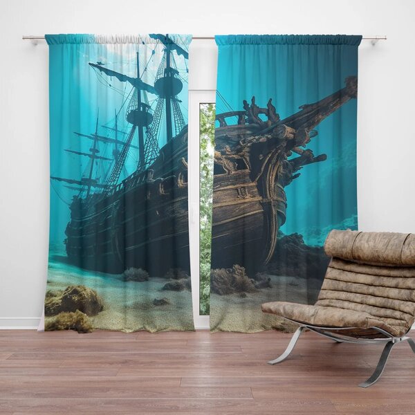 Sablio Závěs Vrak dřevěné lodi na dně moře: 2ks 140x250cm