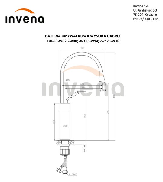 Invena Gabro, vysoká umyvadlová baterie, chromová-černá matná, INV-BU-33-W08-V