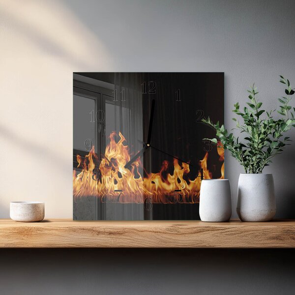 Skleněné hodiny na stěnu Oheň zskc-30x30-00173905