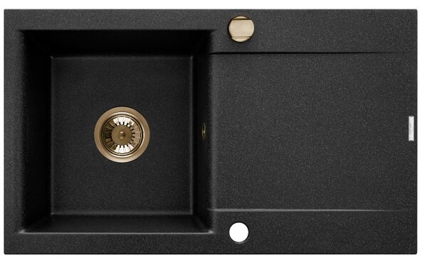 Invena Tesalia, 1-komorový granitový dřez s odkapávačem 760x440x160 mm a kuchyňskou baterií Glamour s flexibilním ramenem + zlatý automatický sifon, …