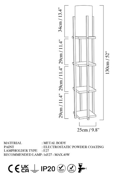 ASIR Stojací lampa SHELF LAMP černá a zlatá s poličkami