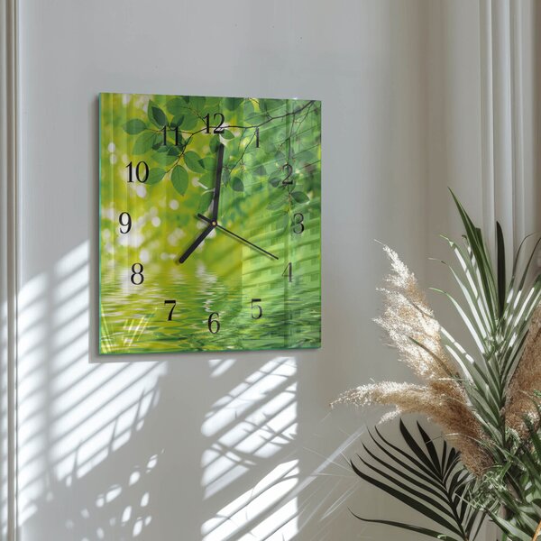 Skleněné hodiny na stěnu Listy zskc-30x30-00173972