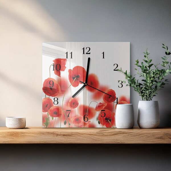Skleněné hodiny na stěnu Vlčí máky zskc-30x30-00173980