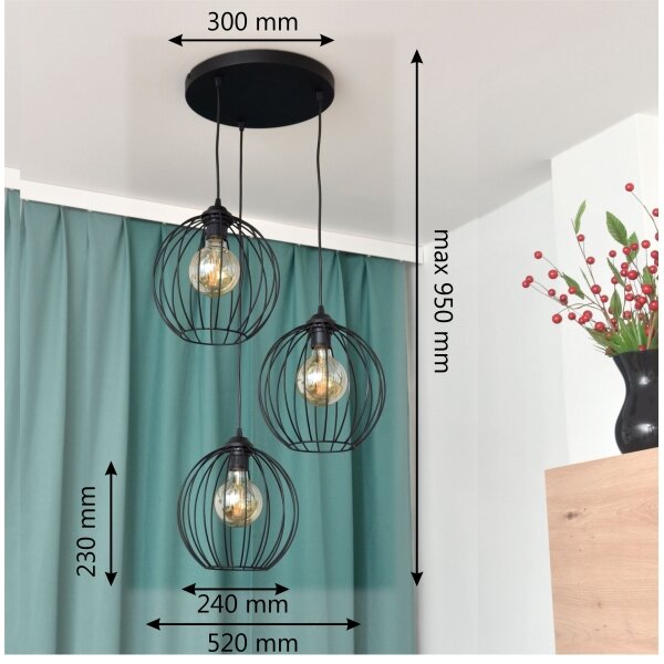 LED Lustr na lanku MERCURE 3xE27/15W/230V pr. 50 cm černá