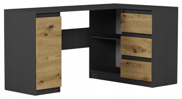 Rohový psací stůl Framire 155 x 85 x 77 cm antracit / dub artisan, 3 zásuvky