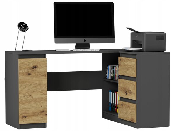 Rohový psací stůl Framire 155 x 85 x 77 cm antracit / dub artisan, 3 zásuvky