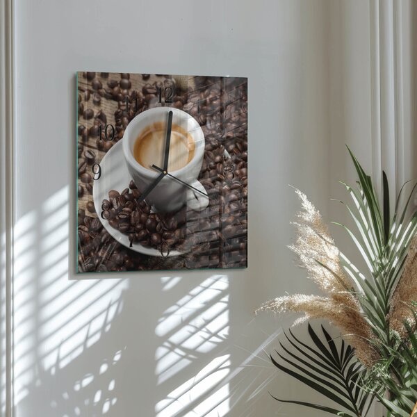 Skleněné hodiny na stěnu Šálek kávy zskc-30x30-00174007
