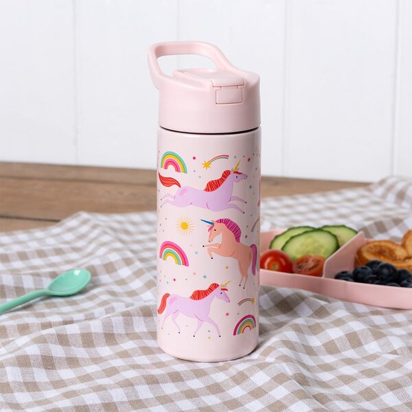 Světle růžová nerezová dětská lahev 500 ml Unicorn – Rex London