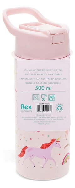 Světle růžová nerezová dětská lahev 500 ml Unicorn – Rex London