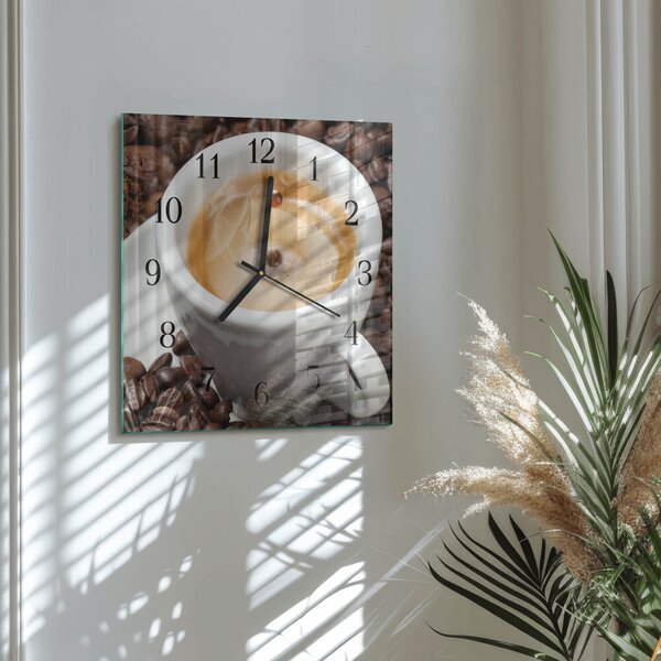 Skleněné hodiny na stěnu Šálek kávy zskc-30x30-00174008