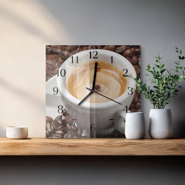 Skleněné hodiny na stěnu Šálek kávy zskc-30x30-00174008