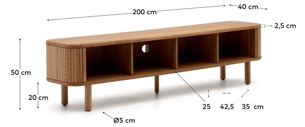 TV stolek v dekoru jasanu v přírodní barvě 200x50x40 cm Mailen – Kave Home