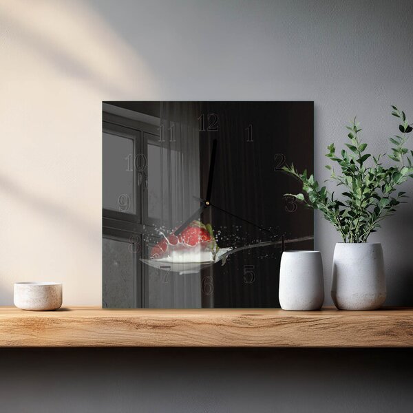 Skleněné hodiny na stěnu Jahoda zskc-30x30-00174098