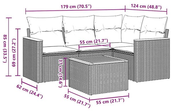 5dílná zahradní sedací souprava s poduškami černá polyratan