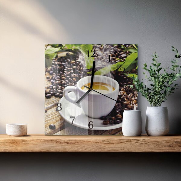 Skleněné hodiny na stěnu Šálek kávy zskc-30x30-00174123